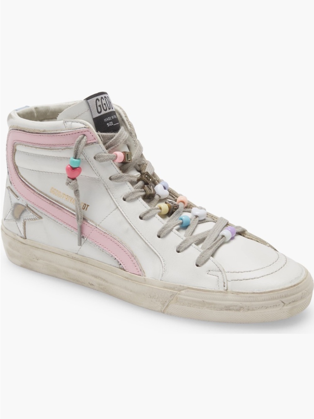 Golden Goose White Leather High-Top Sneakers with Pink Accent - Picture 2 of 7